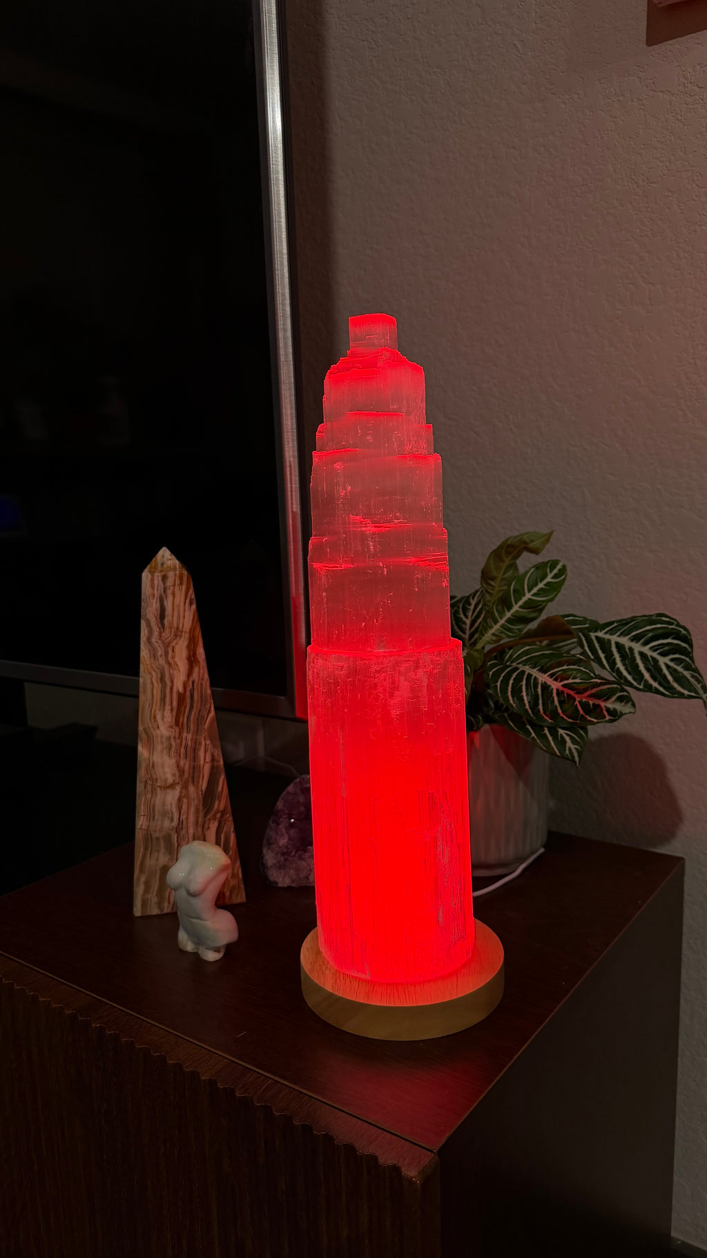 16” Selenite with LED Lamp Base