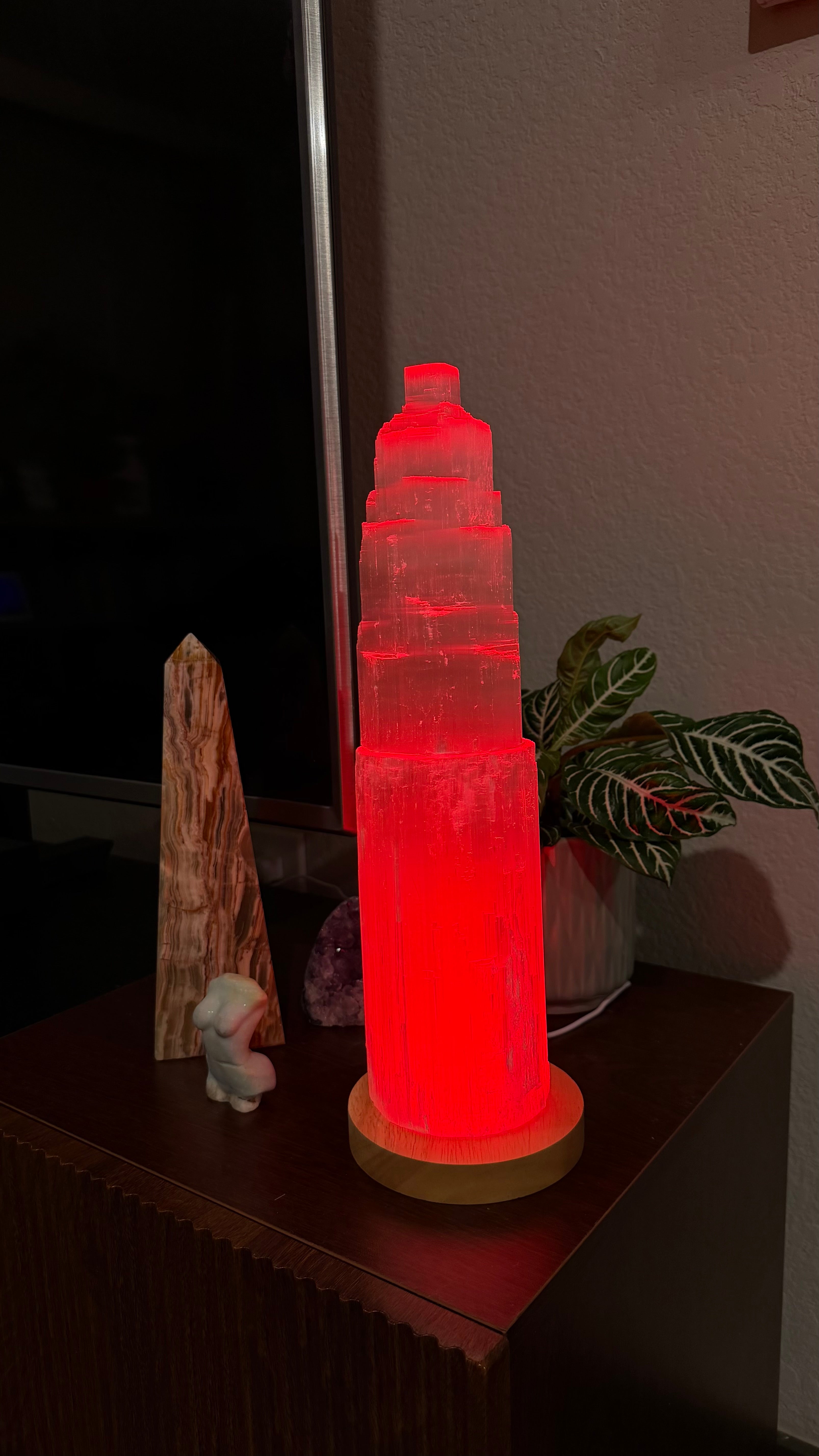 16” Selenite with LED Lamp Base