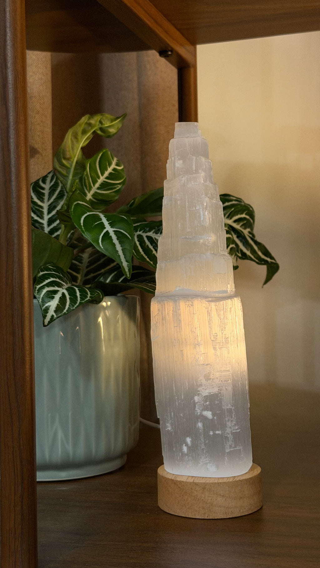 8” Selenite with LED Lamp Base