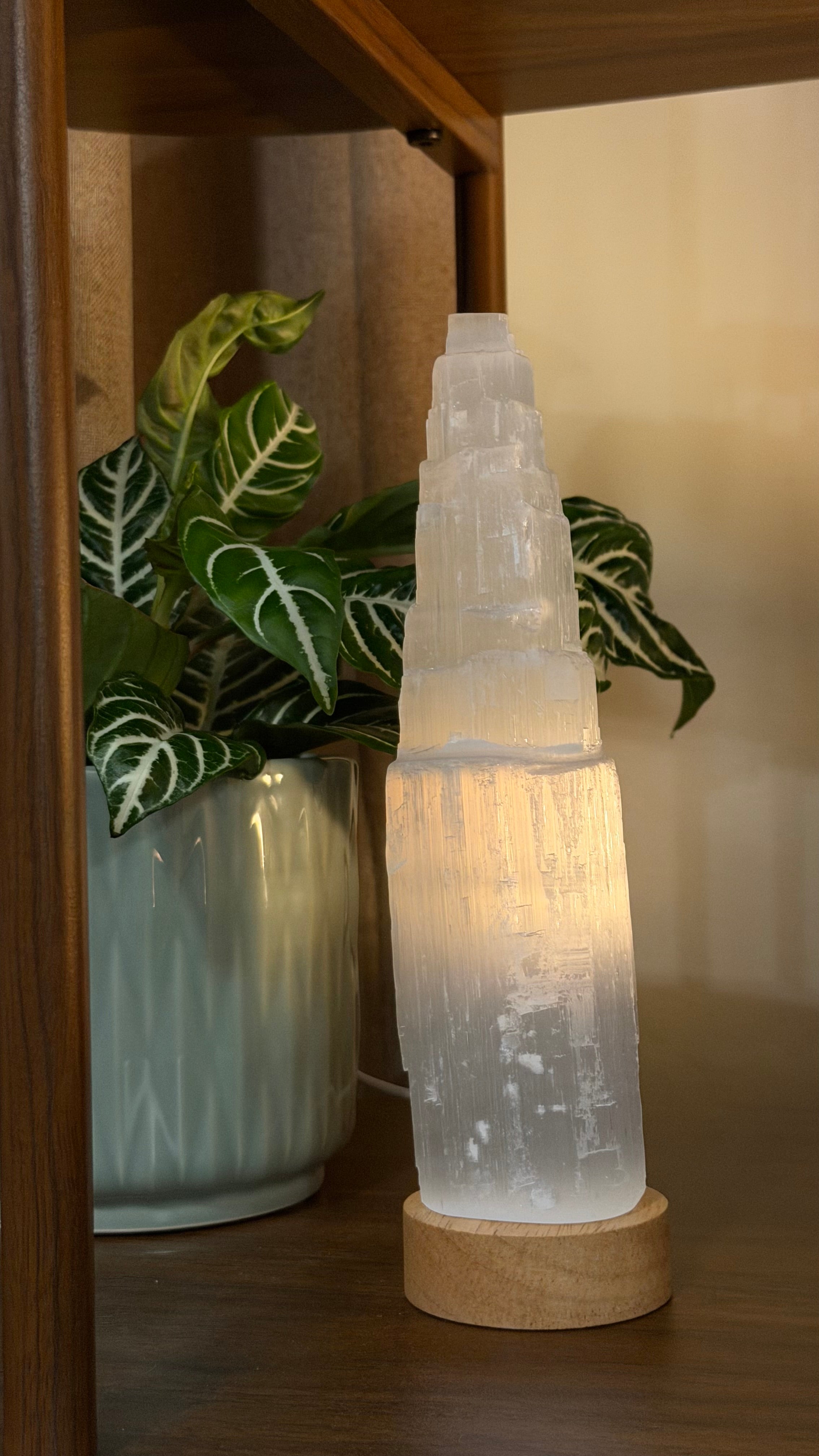 8” Selenite with LED Lamp Base