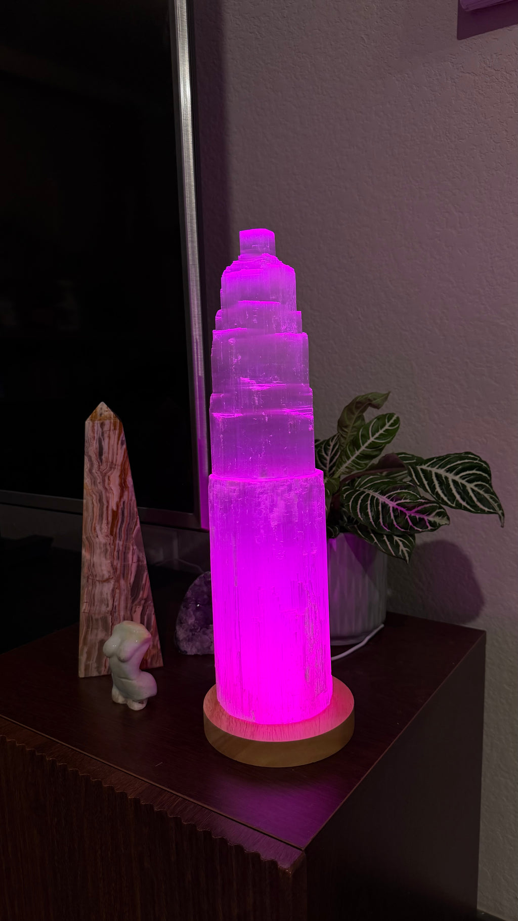 16” Selenite with LED Lamp Base