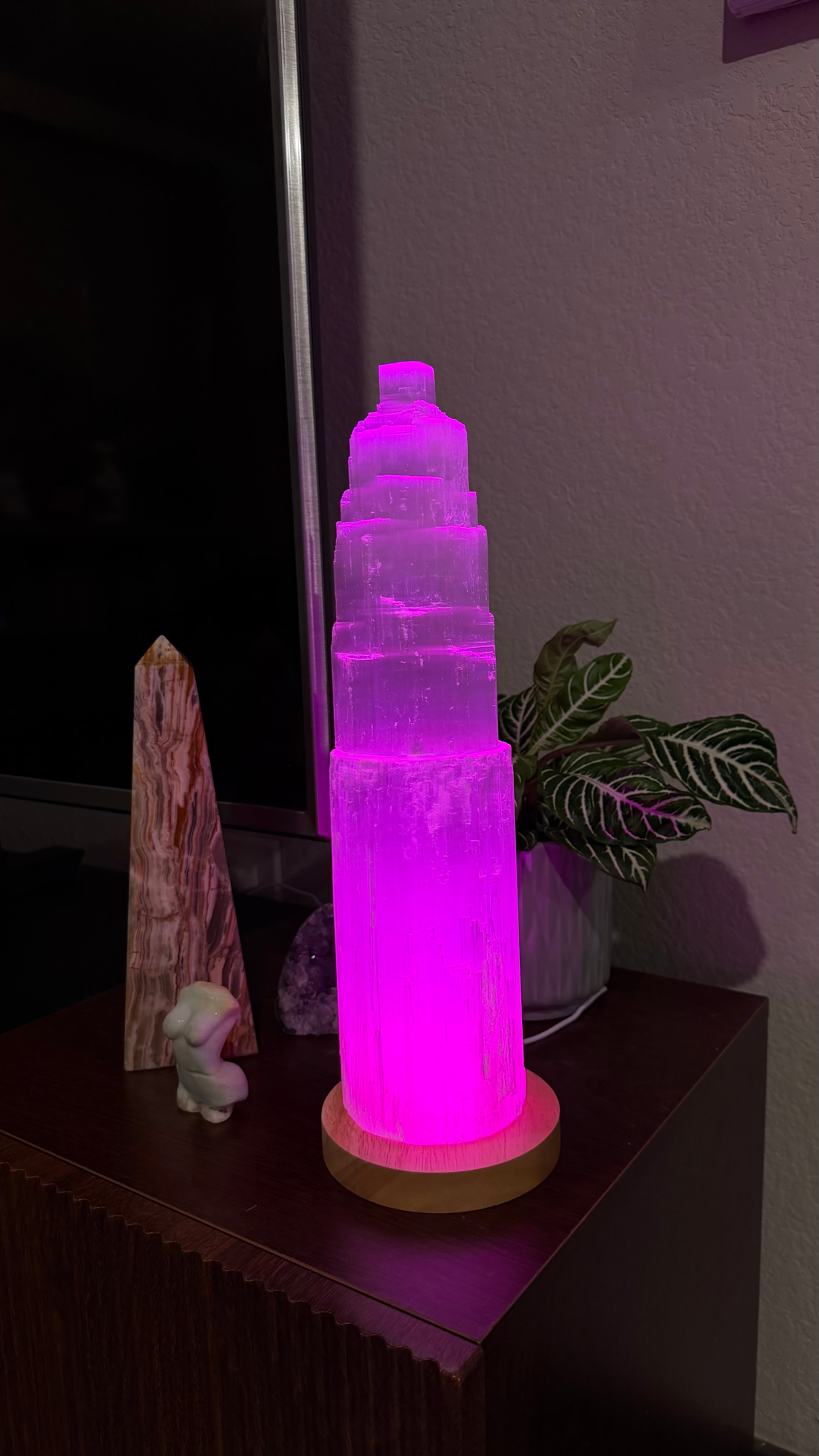 16” Selenite with LED Lamp Base