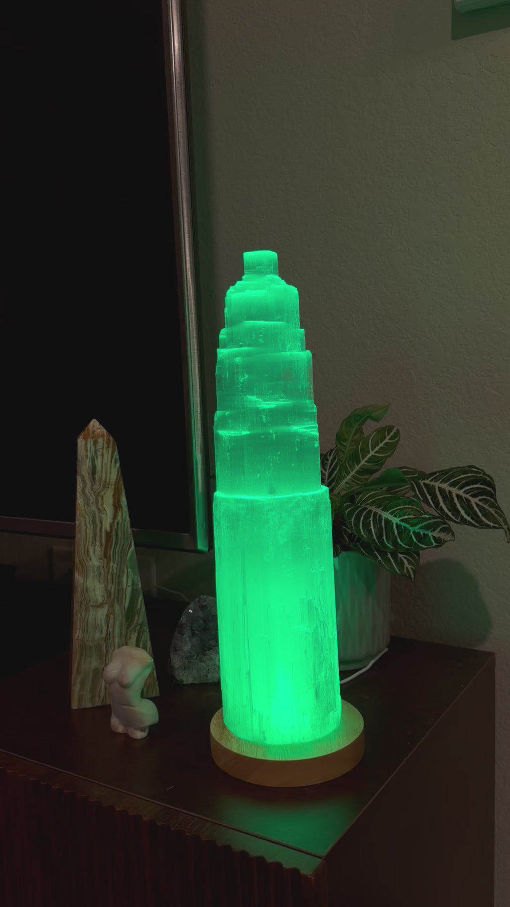 16” Selenite with LED Lamp Base