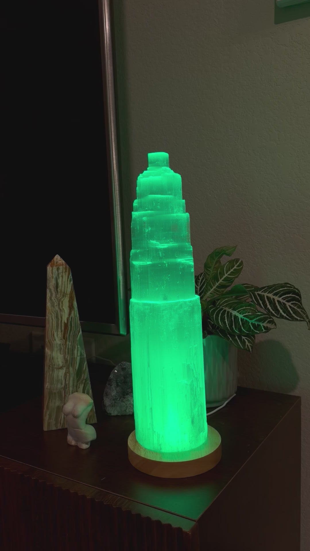 16” Selenite with LED Lamp Base
