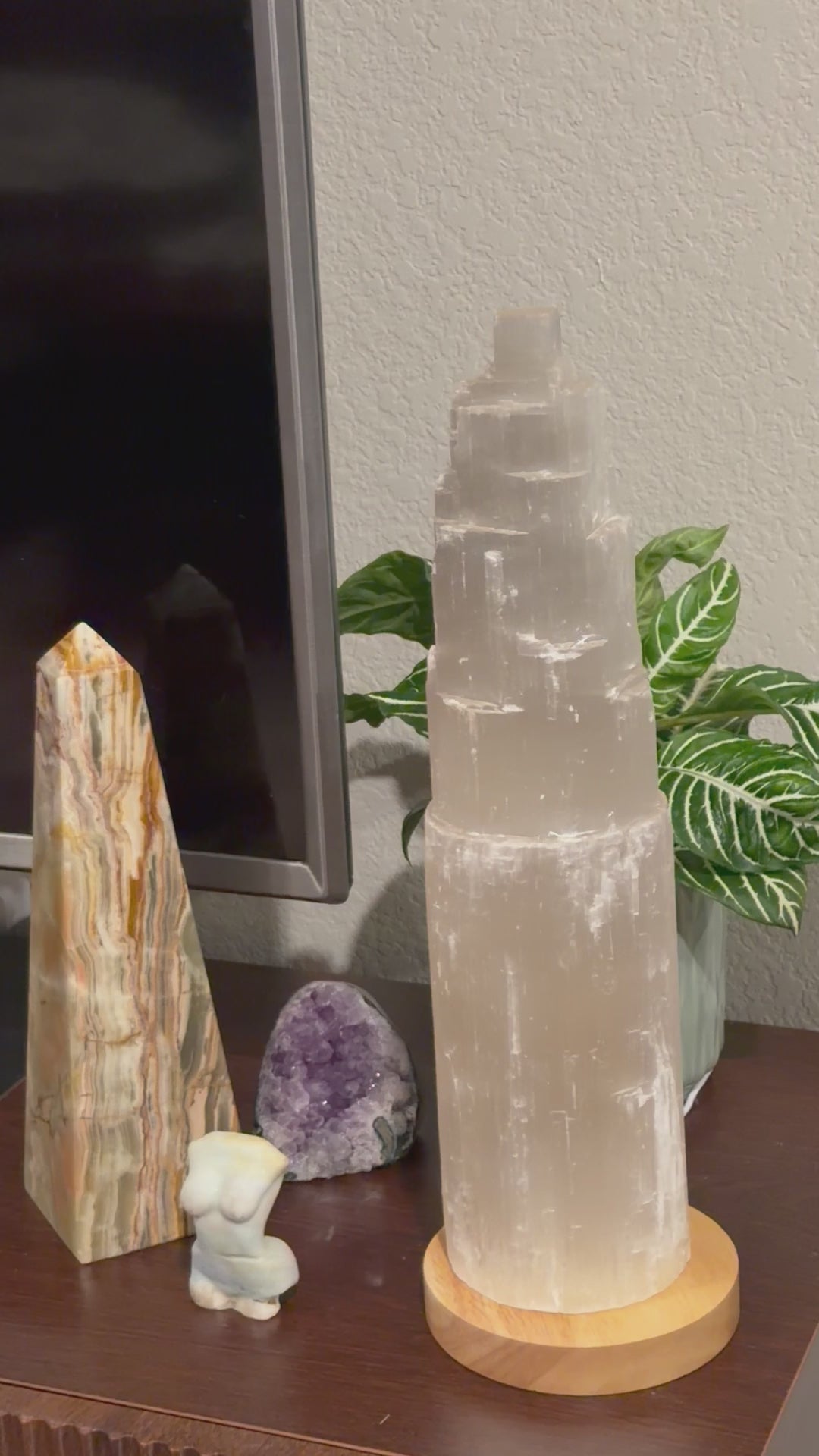 16” Selenite with LED Lamp Base